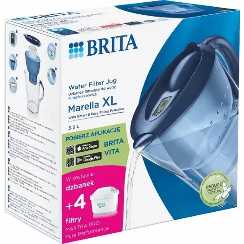 Wasserfilterkanne BRITA Marella XL, Tischfilter mit MAXTRA Kartuschen, 3,5 l Tank, 2 l Filterkapazität, blau