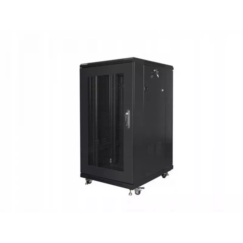 Freistehender Rack-Schrank LANBERG FF01-6822-23B 22U, 19-Zoll-Schienen, 1159×600×800 mm, IP20, Rollen, Schlüsselschloss, schwarz
