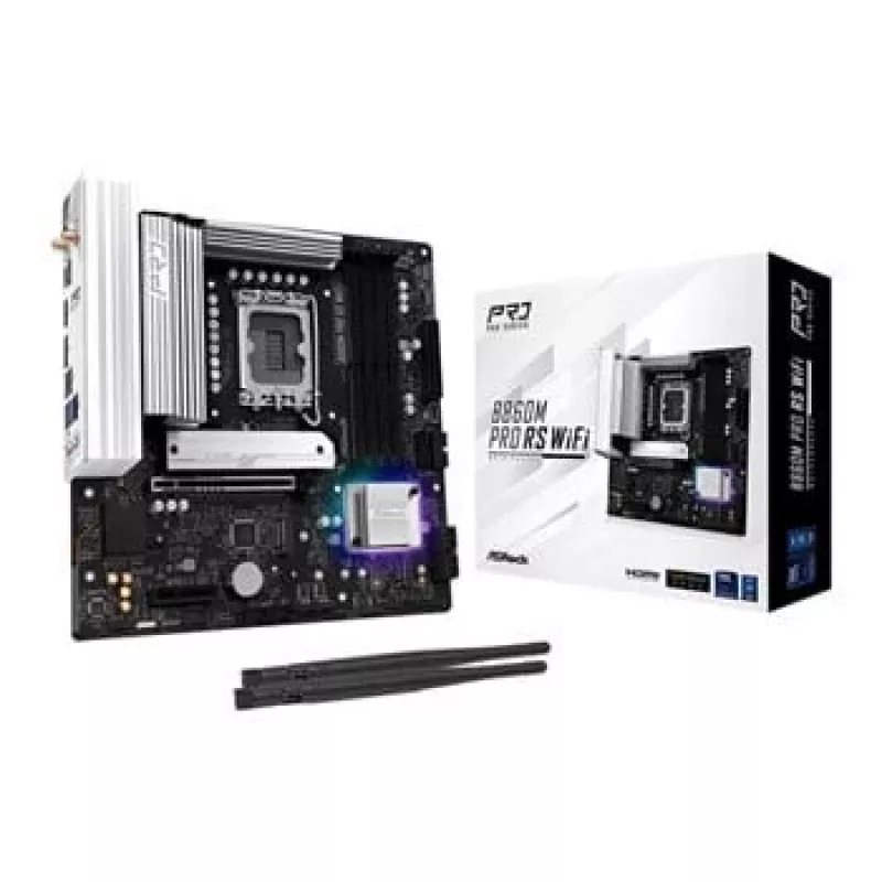 Mainboard ASRock B860M Pro RS WiFi — Intel B860, LGA 1851, micro ATX, DDR5, 4 DIMM, 3x M.2, 2.5Gb LAN, Wi‑Fi, Bluetooth