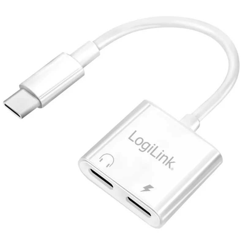 LogiLink USB-C Audio Adapter USB-C/M auf 2x USB-C/F 60W PD weiß