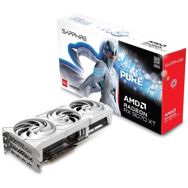 Grafikkarte Sapphire Radeon RX 9070 XT — 16 GB GDDR6, PCIe 5.0, 256-bit, 320 mm, 3-Slot, Weiß