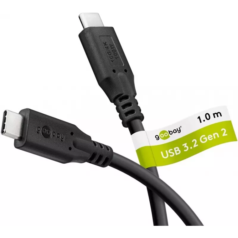 Kabel USB-C auf USB-C 3.2 Gen2, 10 Gbit/s, 1m, schwarz, Power Delivery 3.0, 100W, 4K, 60Hz