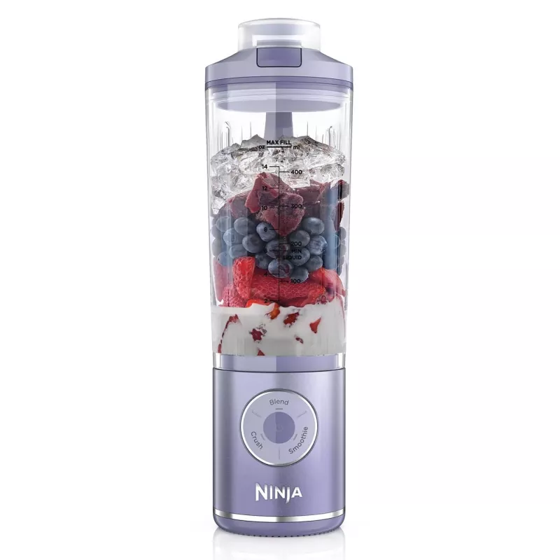 Tragbarer Mixer Ninja BC251EULD — 0,57-L-Behälter, Akku 11,1 V, Edelstahlmesser, lavendelfarben/transparent