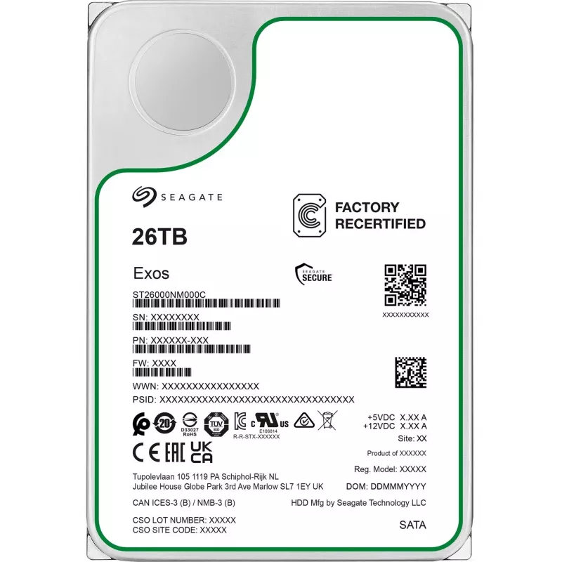 3,5 Zoll SEAGATE Exos 26 TB SATA Enterprise-Festplatte wiederaufbereitet