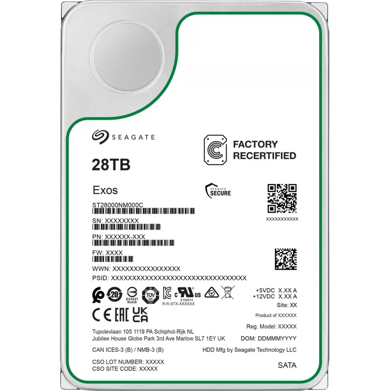 HDD SEAGATE Exos 3,5 Zoll 28 TB SATA WIEDERAUFBEREITET, Modell ST28000NM000C-REC