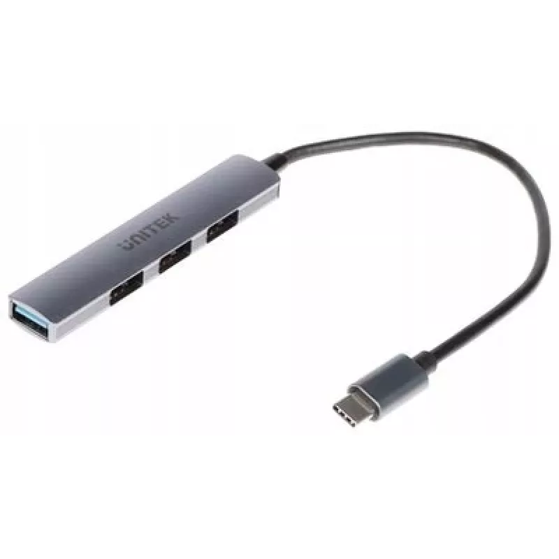 USB-C-Hub Unitek H1208B — 1x USB-A 5 Gbit/s, 3x USB-A 2.0, USB-C-Host, Aluminiumgehäuse, 0,20 m Kabel