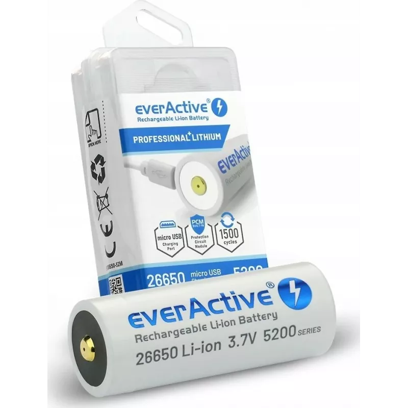 Wiederaufladbarer Akku everActive EV26650-52M 3,7V 5200mAh mit Micro-USB-Ladefunktion