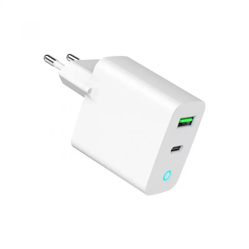 Netzladegerät 220V GEMBIRD, Universal, 1x USB Type-C PD 20 W, 1x USB-A 3.0 QC 18 W, LED-Anzeige, Weiß