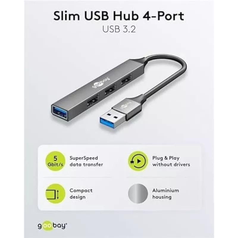 Goobay USB Hub 74456 Type-A 5000 Mbit/s Hellgrau
