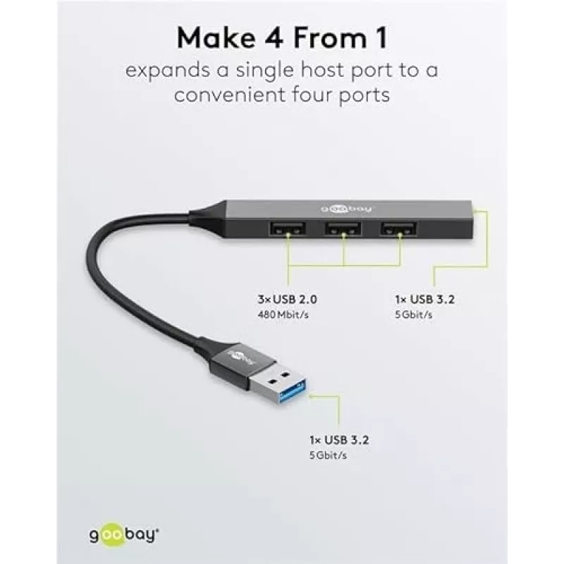Goobay USB Hub 74456 Type-A 5000 Mbit/s Hellgrau