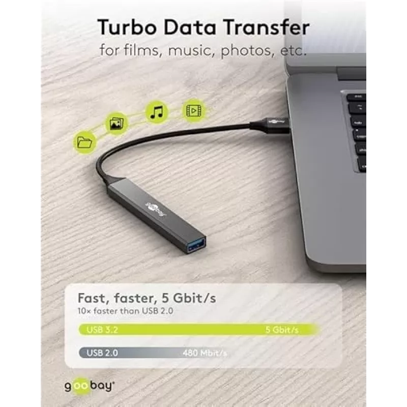 Goobay USB Hub 74456 Type-A 5000 Mbit/s Hellgrau