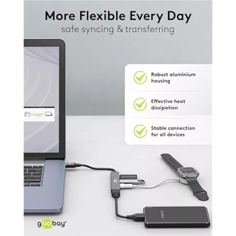 Goobay USB Hub 74456 Type-A 5000 Mbit/s Hellgrau
