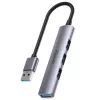 USB-Hub Unitek H1208A — 4 Ports (1 × USB 3.2 Gen 1 Typ-A, 3 × USB 2.0), Aluminiumgehäuse, grau, 0,20 m Kabel