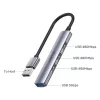 USB-Hub Unitek H1208A — 4 Ports (1 × USB 3.2 Gen 1 Typ-A, 3 × USB 2.0), Aluminiumgehäuse, grau, 0,20 m Kabel