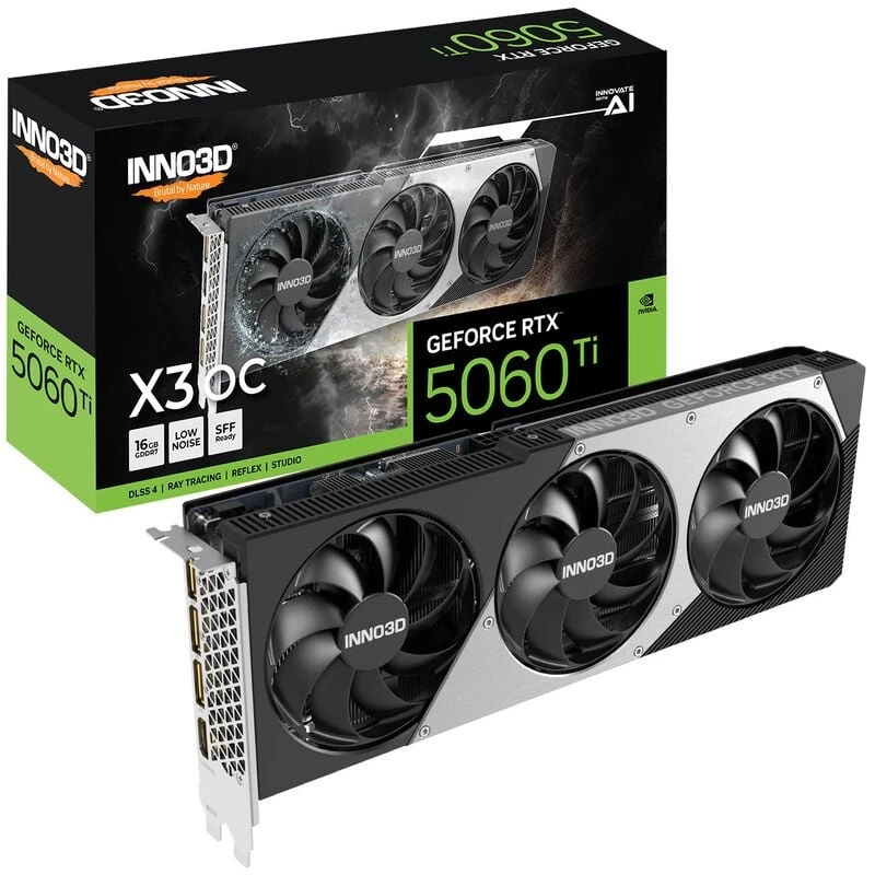 Grafikkarte Inno3D GeForce RTX 5060 Ti — 16 GB GDDR7, PCIe 5.0, 128-Bit, 3x DP 2.1b + HDMI 2.1b