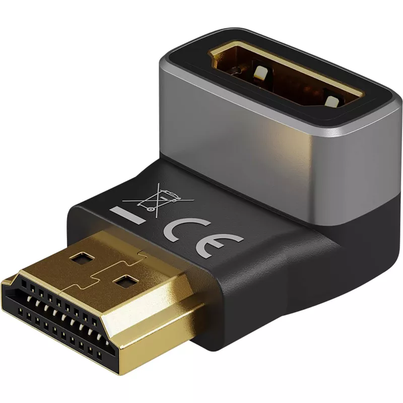 Goobay 72011 HDMI™ Winkeladapter 270° Vertikal, 8K @ 60 Hz, vergoldet, Schwarz, Silber | Goobay