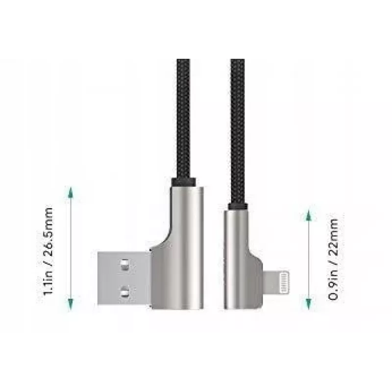 CB-AL01 Black Oem Nylon Cable USB Lightning 2m 90-Degree Connectors C