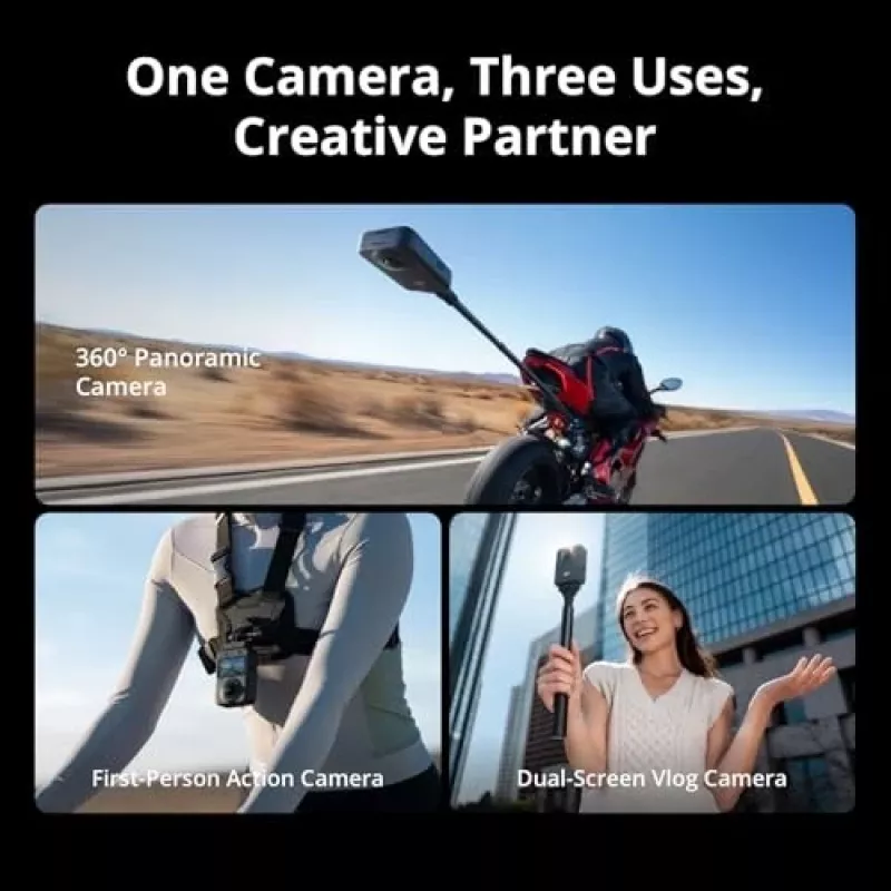 Actionkamera DJI Osmo 360 Standard Combo — 8K Ultra HD, 120 MP CMOS, 240 fps, elektronische Stabilisierung, 2 Zoll Display, MicroSD, 183 g, schwarz