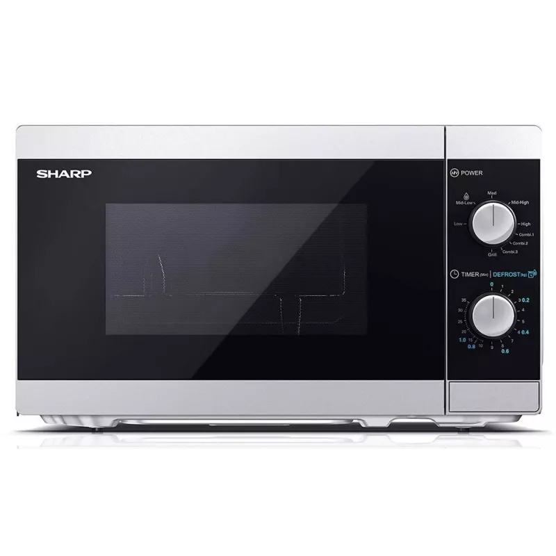 Kombi-Mikrowelle Sharp YC-MG01E-S — 20 l, 800 W Mikrowelle, 1000 W Grill, 5 Leistungsstufen, Drehregler, 25,5 cm Drehteller