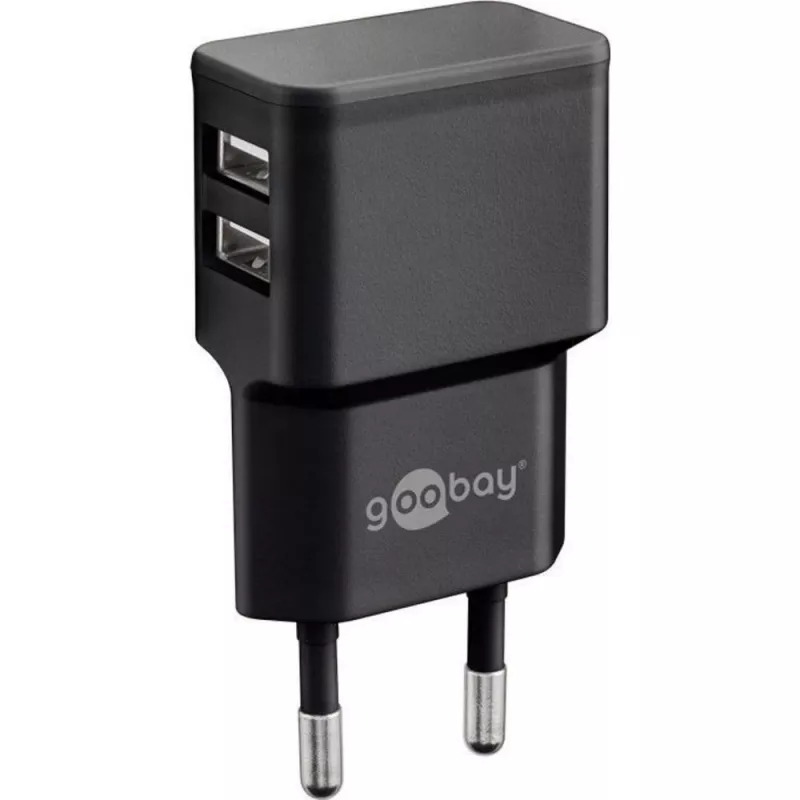 Wentronic goobay Dual-USB-Ladegerät - Netzteil - 12 Watt - 2,4 A - 2 Ausgangsanschlüsse (USB) - Schwarz (44951)