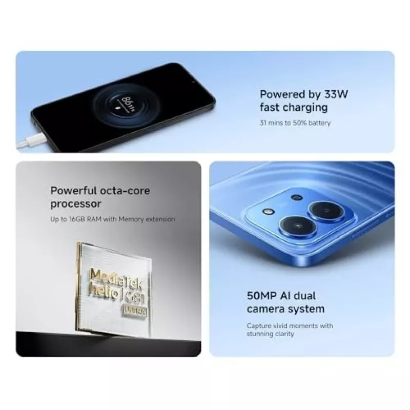 Smartphone Xiaomi Redmi 15C 6,9 Zoll 4 GB RAM 128 GB Speicher Blau, Helio G81-Ultra, 6000 mAh, IP64