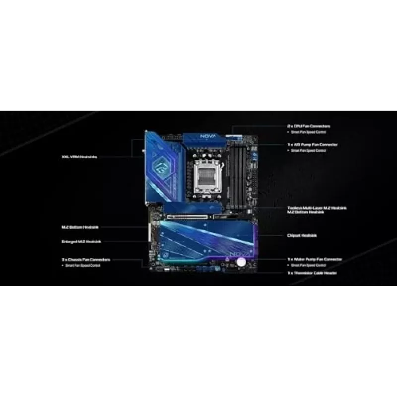 Motherboard ASRock X870 NOVA WIFI — AMD X870, Sockel AM5, ATX, 4× DIMM DDR5, 256 GB, Wi‑Fi 7, 2,5 GbE