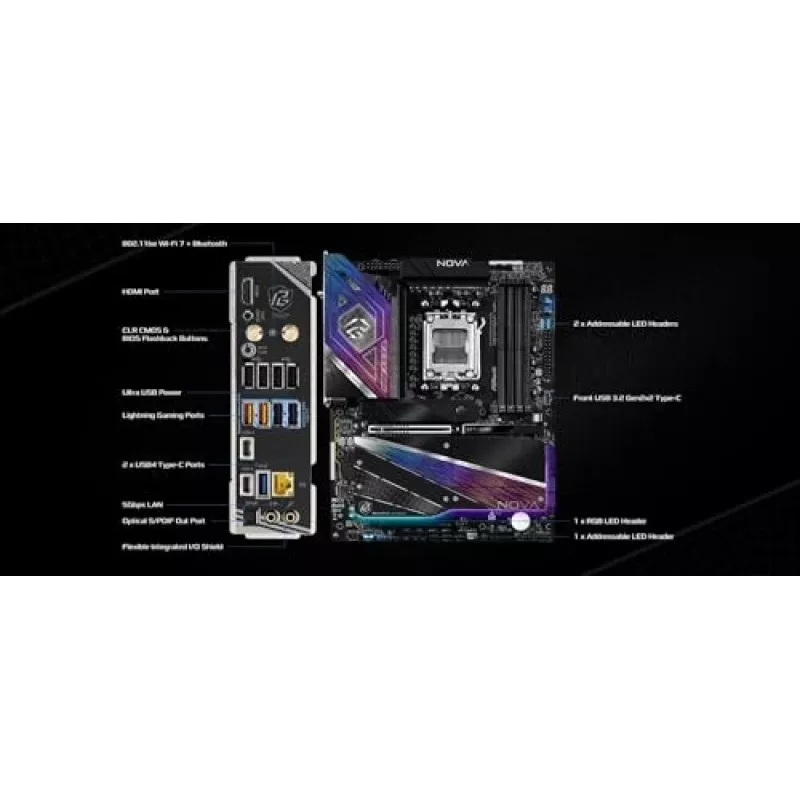 Motherboard ASRock X870 NOVA WIFI — AMD X870, Sockel AM5, ATX, 4× DIMM DDR5, 256 GB, Wi‑Fi 7, 2,5 GbE