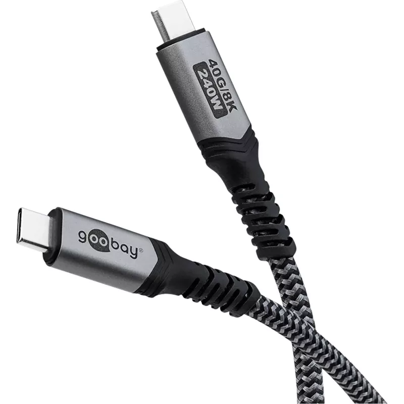 Goobay USB-C-Kabel mit geflochtener Ummantelung, USB4, 240 W, 40 Gbit/s, Power Delivery, 1,5 m (1,50 m, USB 4.0, 240 W), USB-Kabel