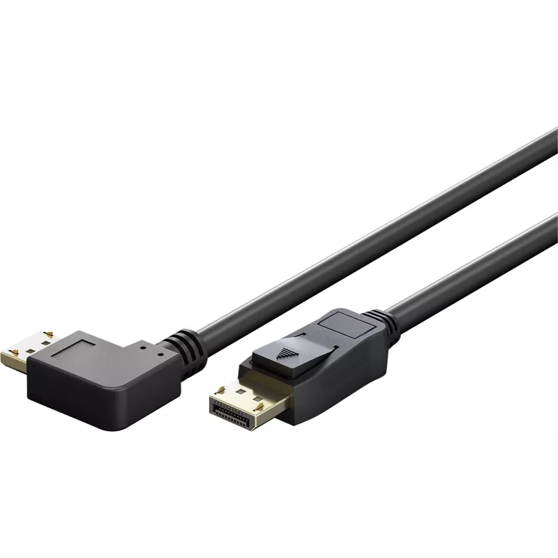Kabel DisplayPort Plug 90° > DisplayPort Plug, 8K / 144Hz (Schwarz, 2 Meter, 1 Plug 90° side-angled, 54 Gbit/s, DisplayPort 2.0 / 2.1)