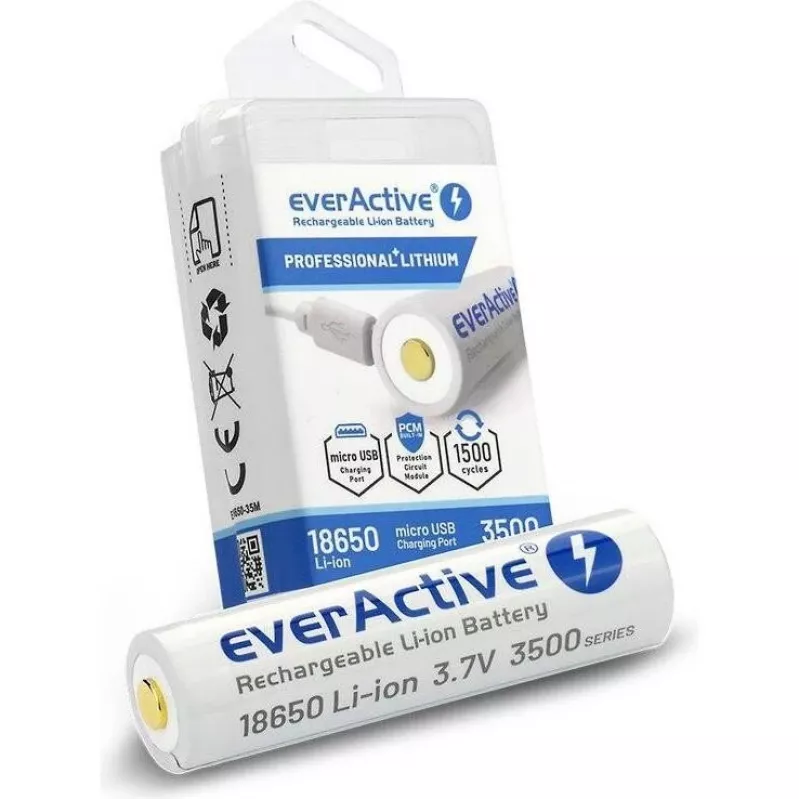 18650 Li-Ion 3.7V everActive 3500mAh battery (1 Stk.) micro-USB with protection