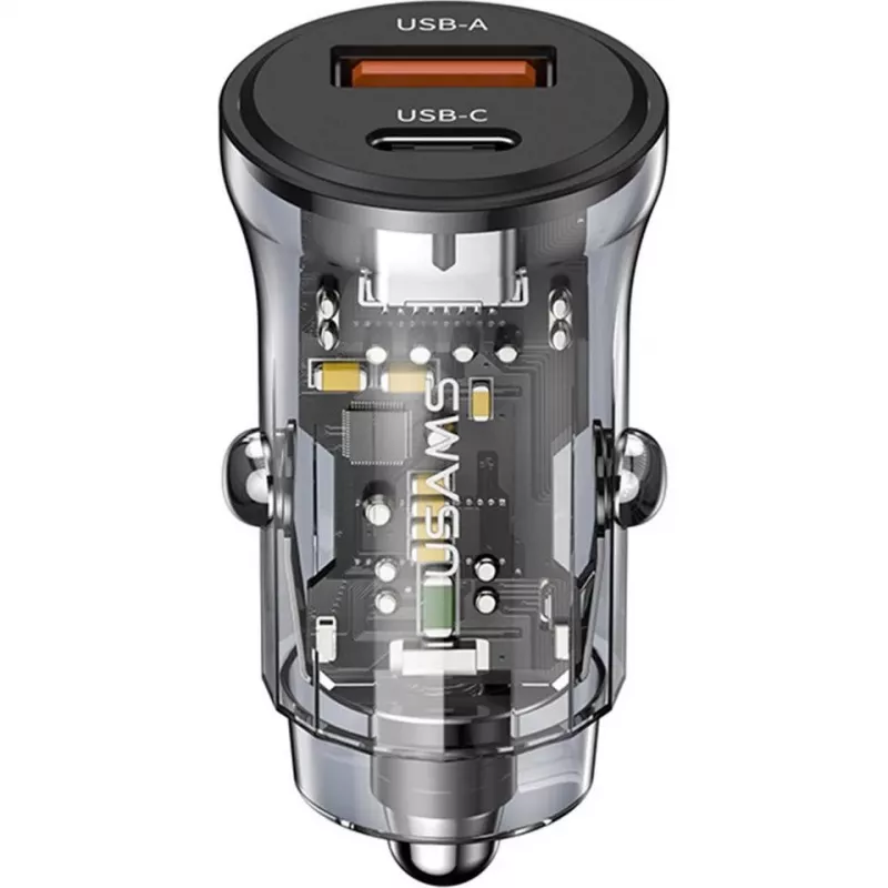 Autoladegerät usams CC164CC01 30W mit 1×USB-A und 1×USB-C für schnelles Laden