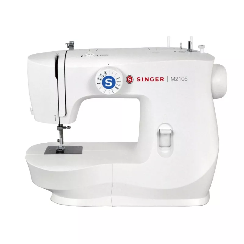 Halbautomatische Nähmaschine SINGER M2105 – 8 Stichmuster, 4-Schritt-Knopfloch, Freiarm, elektrisch, weiß