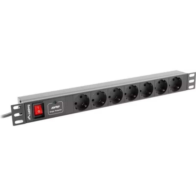 Lanberg | Stromverteilungseinheit (PDU) 19 Zoll 1U 10A 2M 7x Schuko-Steckdosen | PDU-07F-0200-IEC-BK