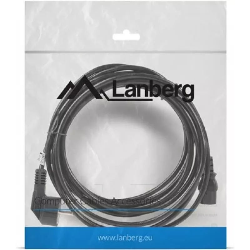Netzkabel LANBERG CA-C13C-11CC-0050-BK – 5 m, C13-Kupplung auf CEE7/7, abgewinkelt C13