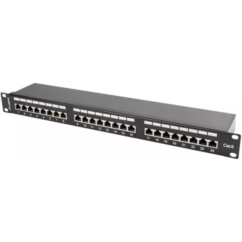 Patchpanel 1U LANBERG PPS6-1024-B, 24-Port Cat6, Metall, schwarz, 442×114,5×44,5 mm