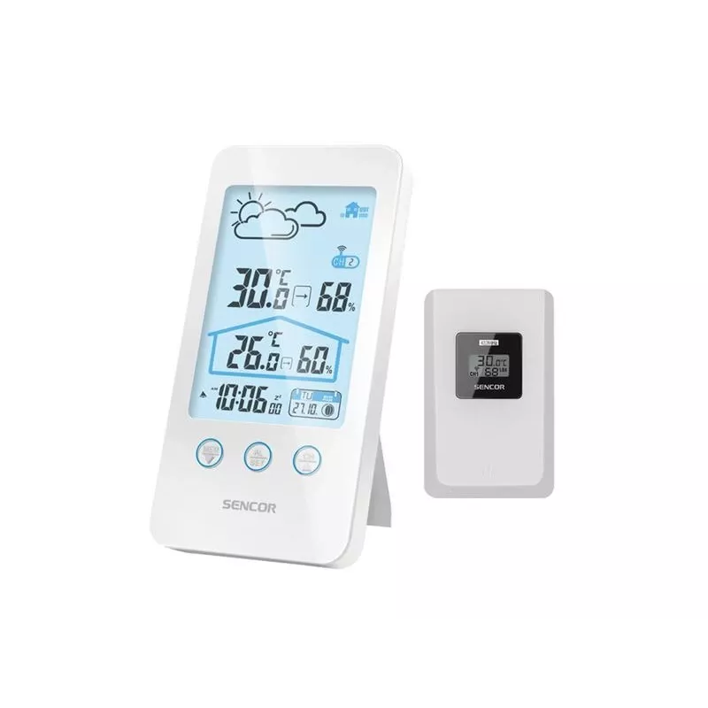 Sencor SWS 3000 W Wetterstation mit Ladestation und Funksensor, Weiß