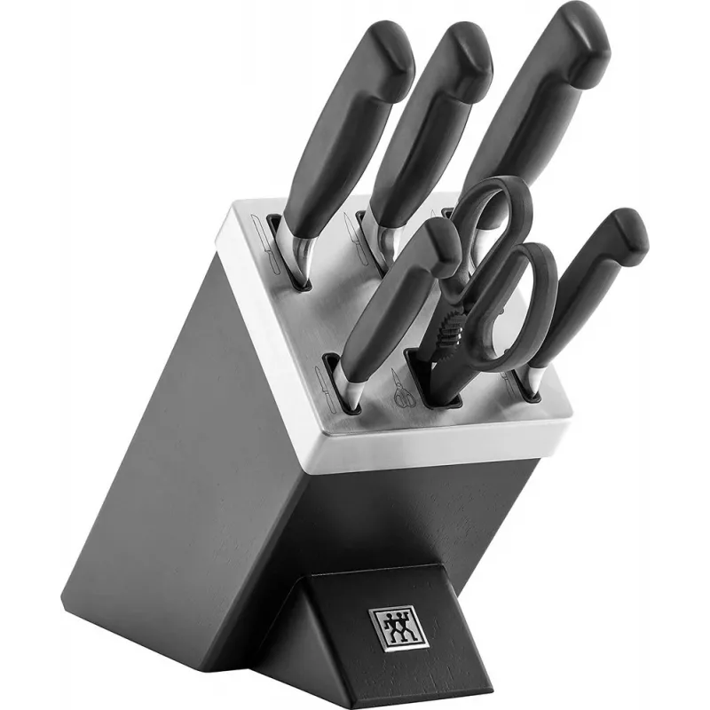 Messer-/Messerblockset ZWILLING 35145-007-0 – 7-teilig mit Kochmesser, Schälmesser, Brotmesser, Küchenschere, schwarzer Block