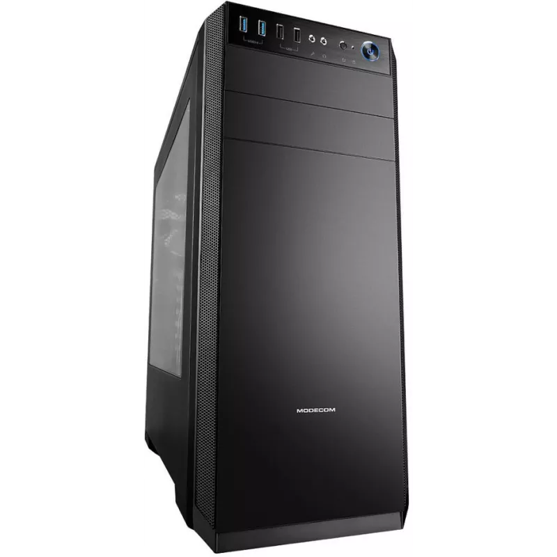 PC-Gehäuse MODECOM Oberon Pro Midi Tower — schwarz, unterstützt ATX/microATX/ITX, 7 Erweiterungsslots, bis zu 395 mm GPU, 5 HDD/3 SSD-Schächte