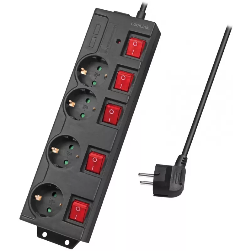 Power Extension LogiLink LPS251 1.5m 4 AC Outlets Indoor Schwarz
