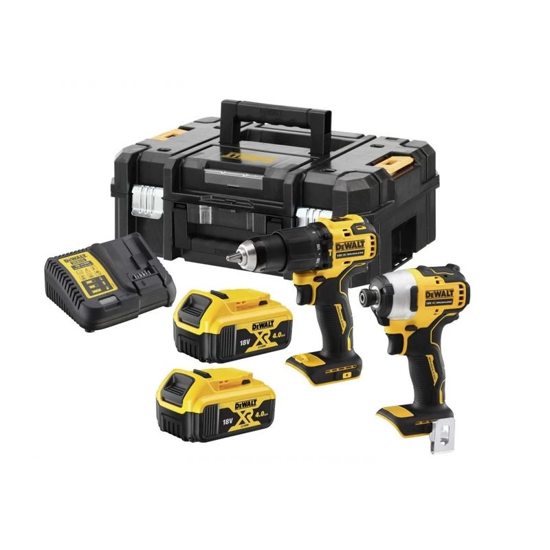 Akkubetriebenes Kombi-Set DeWalt DCK2062M2T — 18 V, Bohrschrauber DCD709 + 1/4-Zoll-Schlagschrauber DCF809, 2 × 4,0-Ah-Akkus, TSTAK-II-Koffer
