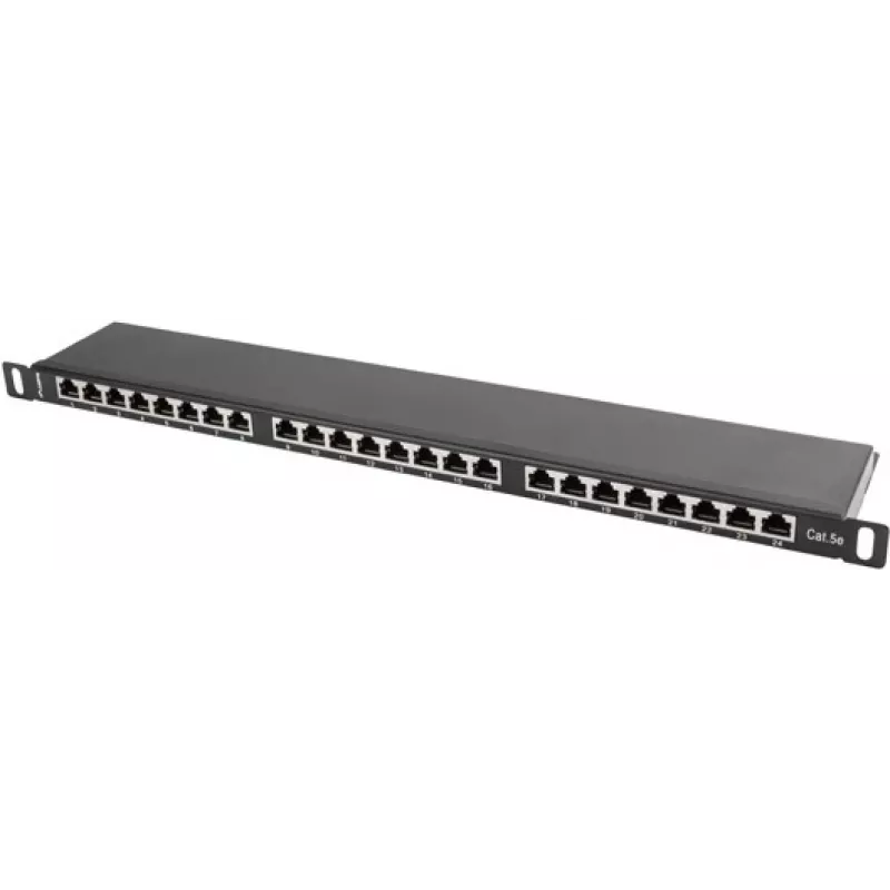 Patchpanel LANBERG PPS5-0024-B 24-Port CAT5e, Metall, 0,5 U, 445×99×22,3 mm, schwarz