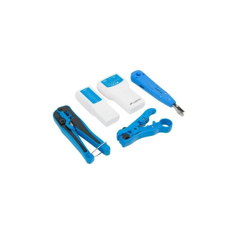 LANBERG Kabelschloss-Crimpwerkzeug-Set NT-0302 — RJ-45-Crimper, Kunststoffgriffe, Tragetasche, Ein-/Ausschalter, mehrfarbig