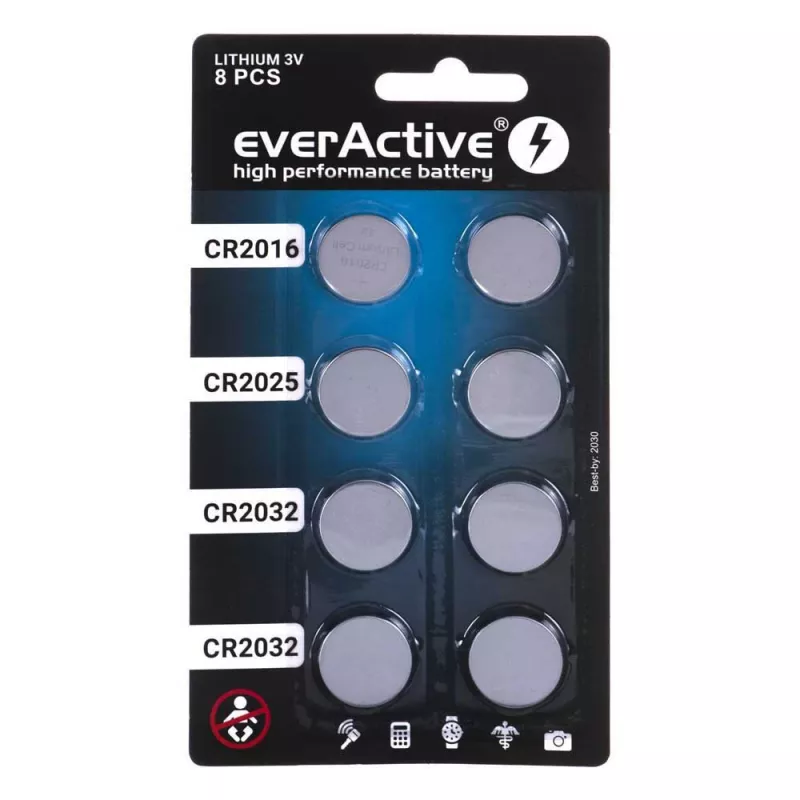 8 Lithium-Batterien-Set everActive 4 x CR2032, 2 x CR2025, 2 x CR2016
