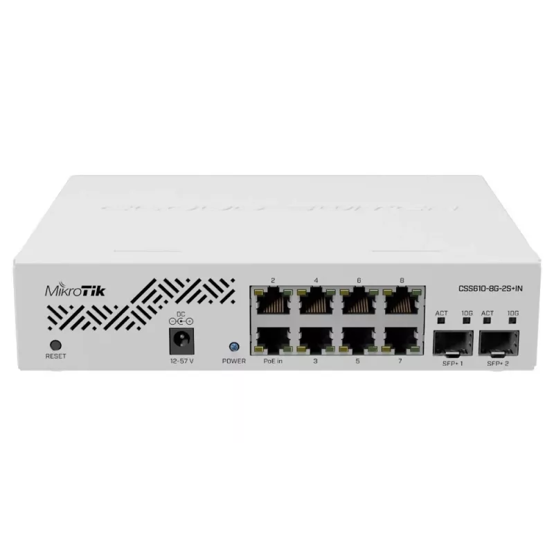 Netzwerk-Switch MikroTik CSS610-8G-2S+IN — 8x Gigabit RJ-45, 2x SFP+ 10G, PoE, 12–57V Eingang