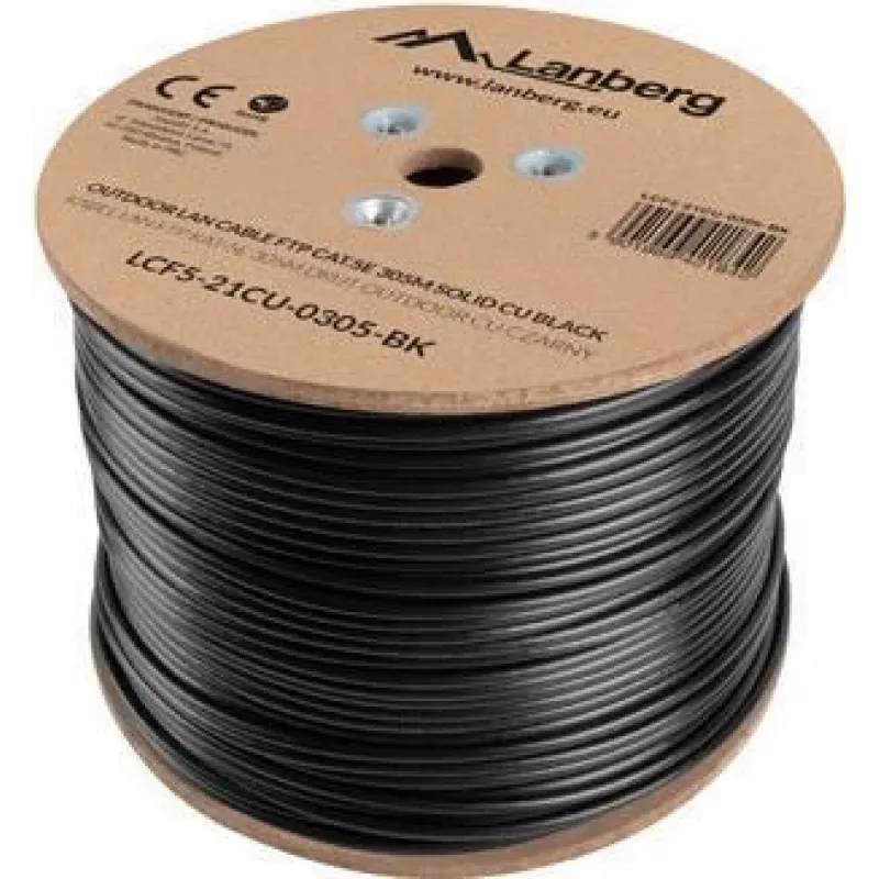 LANBERG Netzwerkkabel Cat5e LCF5-21CU-0305-BK, F/UTP Kupfer, 305 m, 24 AWG, PE-Mantel, schwarz
