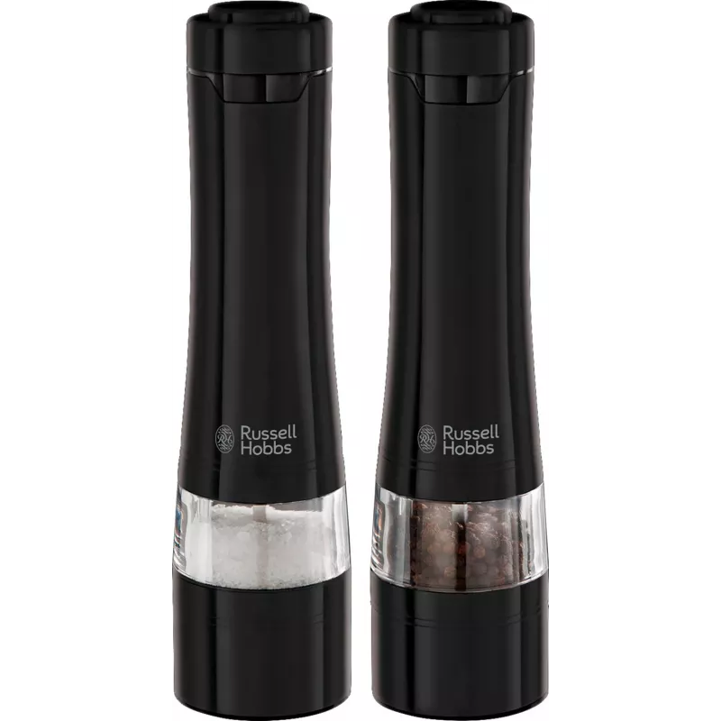 Russell Hobbs 28010-56 Electric Salt Mill Set (High Quality, Automatic, Adjustable Grinding, Light on Base, Schwarz Metal Design) Pepper Mill