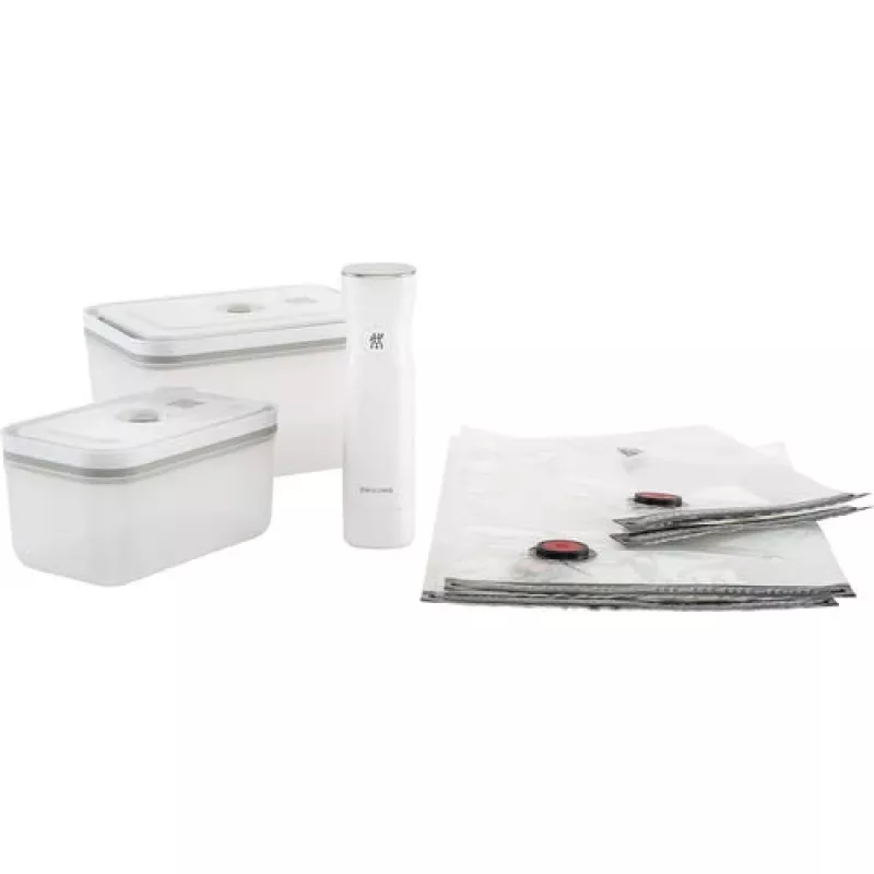 Vakuumierbox ZWILLING 36807-007-0, rechteckiger Kunststoff-Lebensmittelbehälter, 1,1 l & 2,3 l, luftdicht verschließbarer Deckel, abnehmbar, durchscheinend weiß