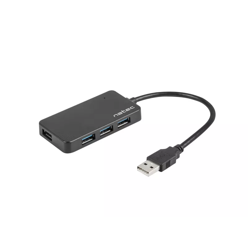 USB-Hub NATEC Moth 4-Port USB 3.2 Gen 1 Typ-A (5000 Mbit/s), USB-gespeist, schwarz, 0,15 m Kabel