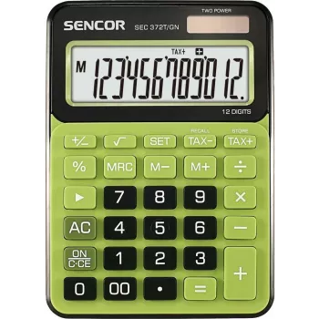 Tischrechner SENCOR SEC 372GN 12-stelliges LCD, Grundrechenarten, Solar- und Batteriebetrieb