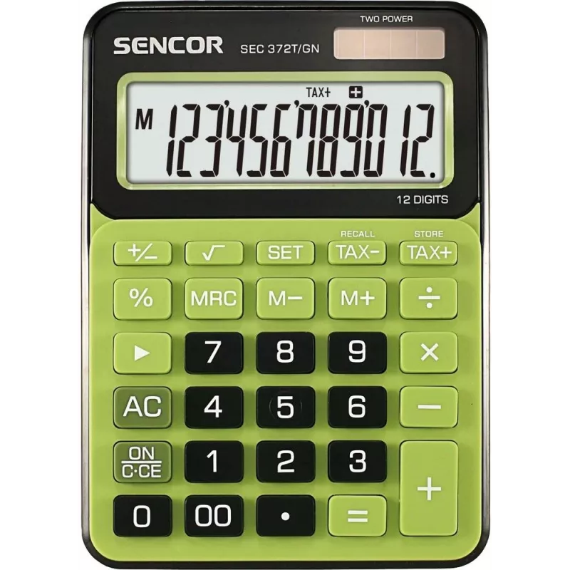Tischrechner SENCOR SEC 372GN 12-stelliges LCD, Grundrechenarten, Solar- und Batteriebetrieb